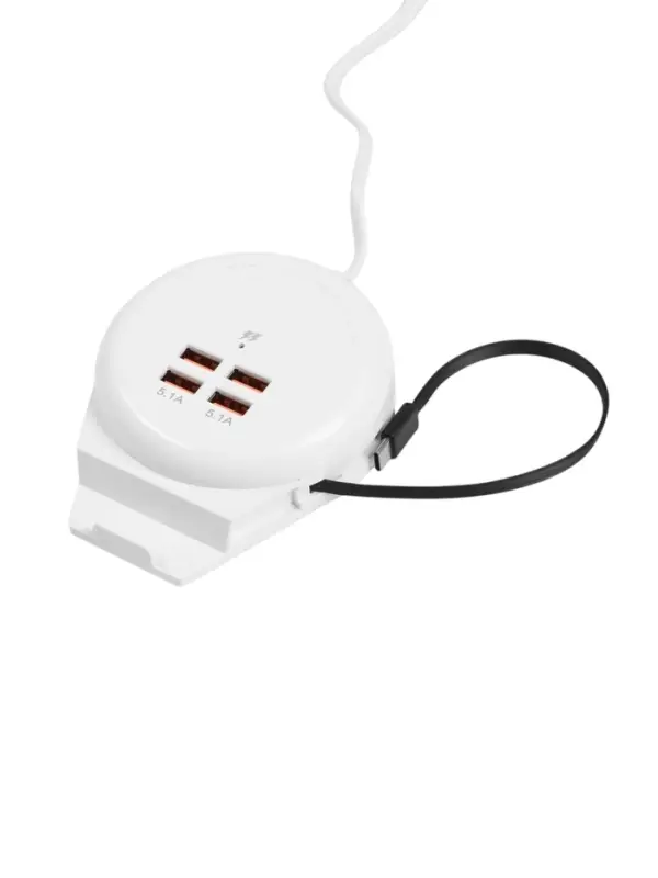 Зарядное устройство USB, 4 порта, встроенный кабель Type-C, держатель для телефона, провод 1 м, белый