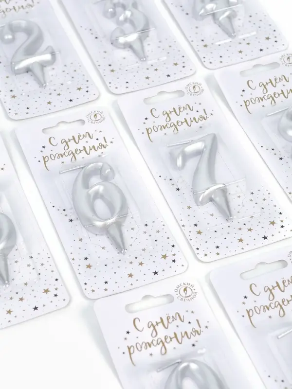 Свечи для торта цифры &laquo;Серебряные&raquo;, 50 штук в шоу-боксе