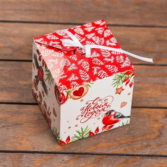 Коробка складная, подарочная новогодняя Коробка складная, подарочная новогодняя "Снегирь" 12 х 12 х 12 см.