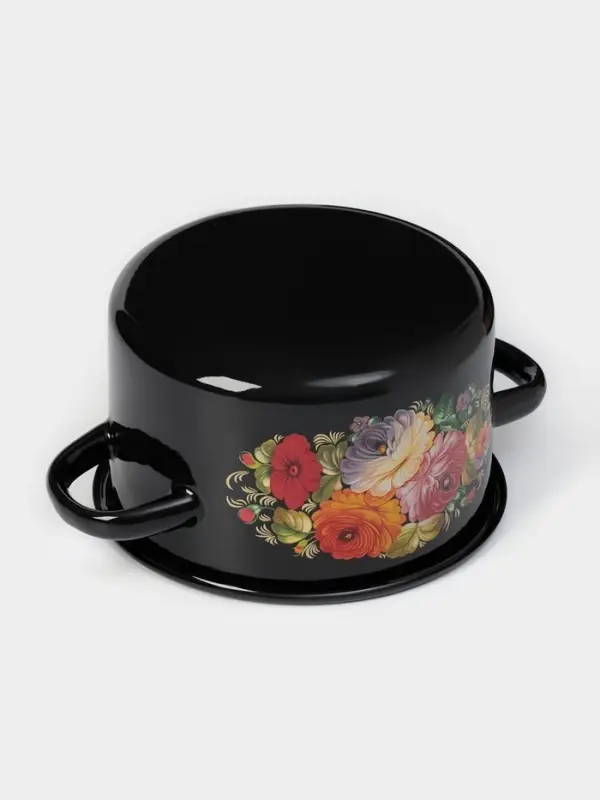 Набор кастрюль эмалированных &laquo;Жостово&raquo;, 3 шт.: 1.5 л, 2.9 л, 4.5 л, чёрный