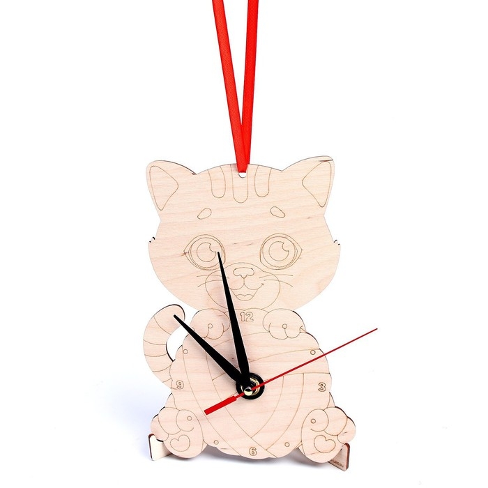 Роспись по дереву «Котик», часы Роспись по дереву «Котик», часы