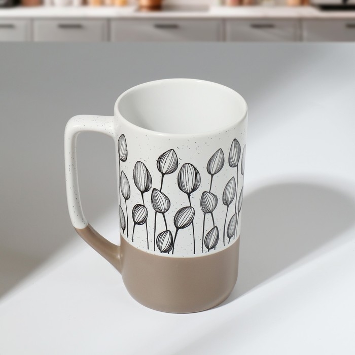 Кружка керамическая «Цветы», 500 мл, цвет белый Кружка керамическая «Цветы», 500 мл, цвет белый