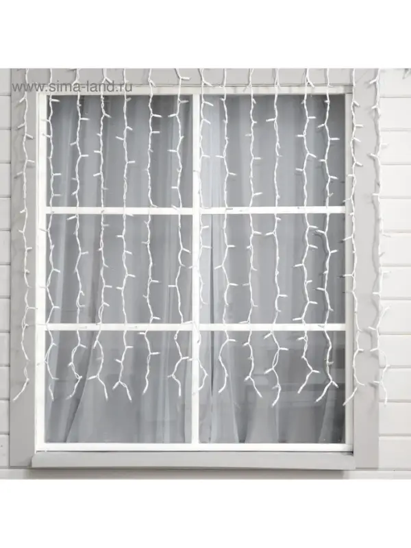 Гирлянда &laquo;Занавес&raquo; 2&times;1.5 м, IP65, УМС, белая нить каучук, 300 LED, свечение белое, 220 В