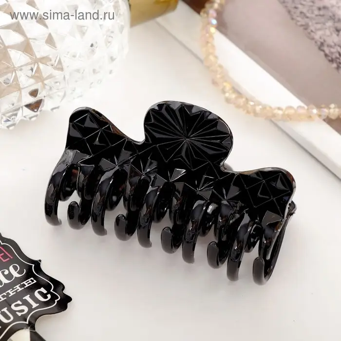 Краб для волос Краб для волос "Глянец" грани, 6,5 см, чёрный