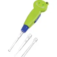 Палочка для чистки ушей LES-02, LED-подсветка, 3 насадки, от батареек, лягушка