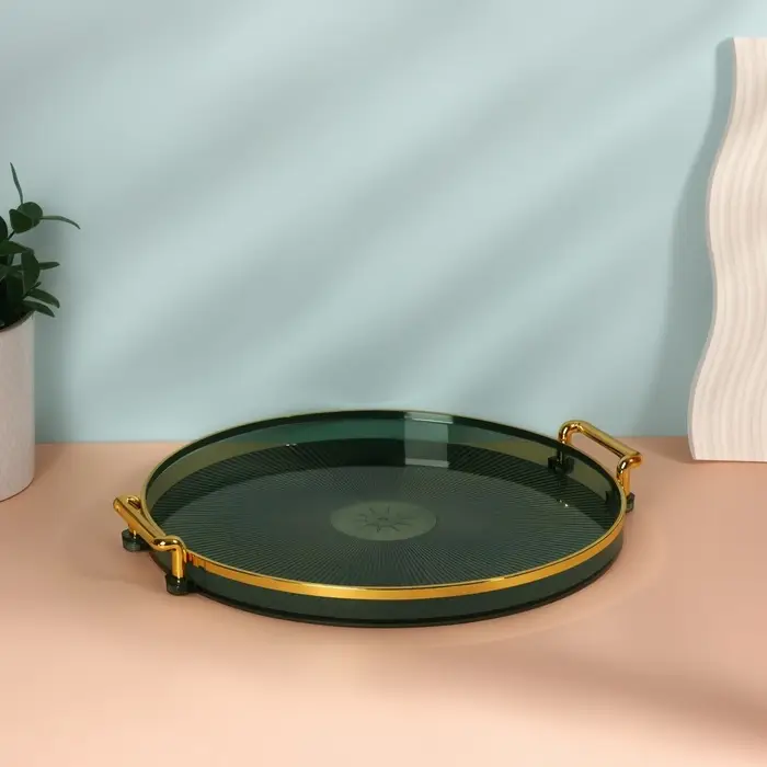 Подставка для хранения GREEN, d=27&times;3.4 см, цвет зелёный, золотистый