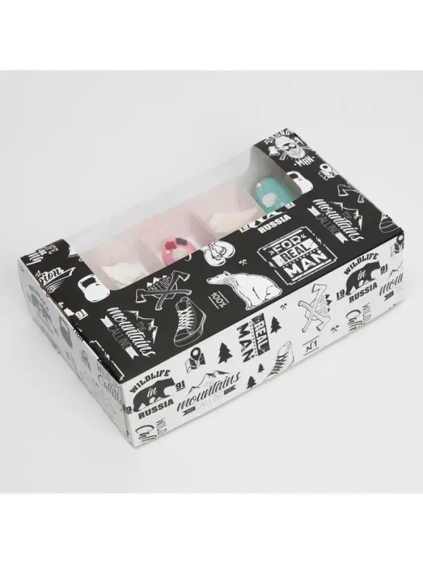 Коробка для эклеров, кондитерская упаковка, 5 вкладышей, MAN PATTERN, 25.2&times;15&times;7 см