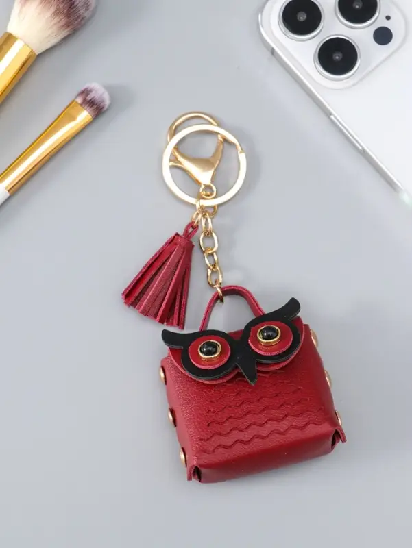 Брелок для ключей с карабином, с кистью &laquo;Сумочка. Сова&raquo;, на сумку, рюкзак, бордо, 5.2&times;2.5&times;6 см