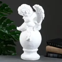 Фигура гипс &laquo;Ангел спящий на шаре&raquo;, белый, 15&times;19&times;40 см