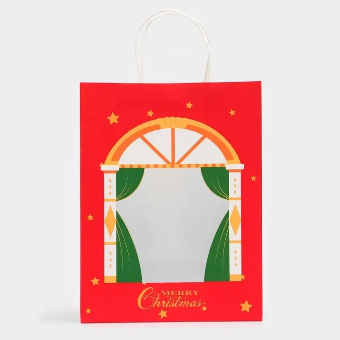 Пакет подарочный бумажный с окном &laquo;Театр&raquo; 26&times;35&times;16 см, крафт красный