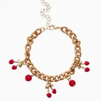 Браслет "Вишневый рай" на цепи, малые, цвет красный в золоте