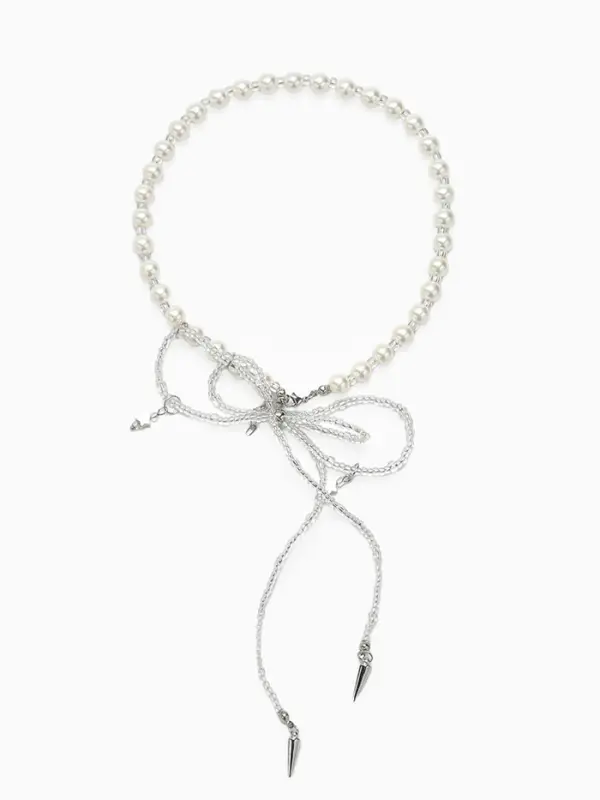 Бусы &laquo;Бантик&raquo;, с жемчугом, белые в серебре, 37 см