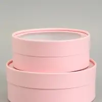 Набор 2 в 1 круглых подарочных коробок &laquo;Розовый&raquo; с окном, 21&times;7 - 18&times;6 см