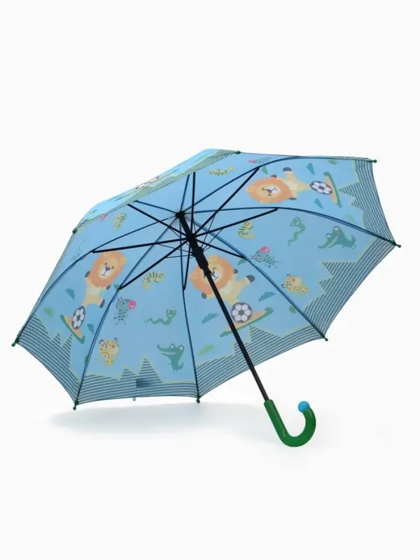 Зонт - трость детский &laquo;Животные&raquo;, полуавтоматический, R=43/50 см, d=86 см, голубой