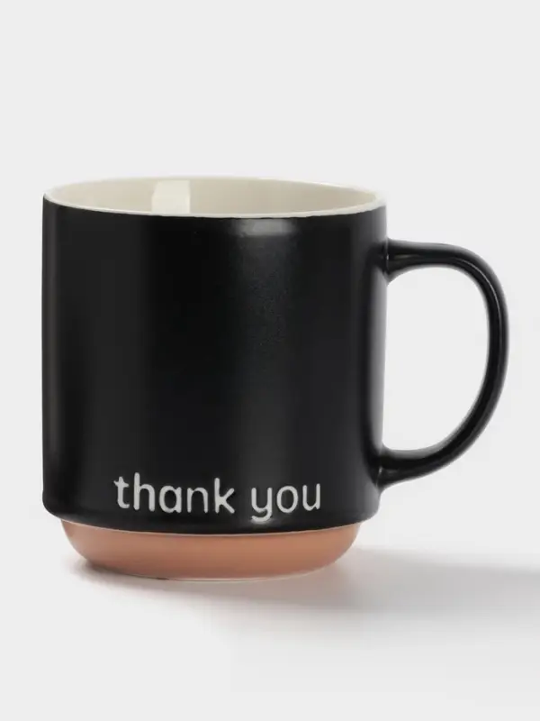 Кружка Доляна Thank you, фарфор, 420 мл, 12&times;9&times;10 см, фарфор, чёрная
