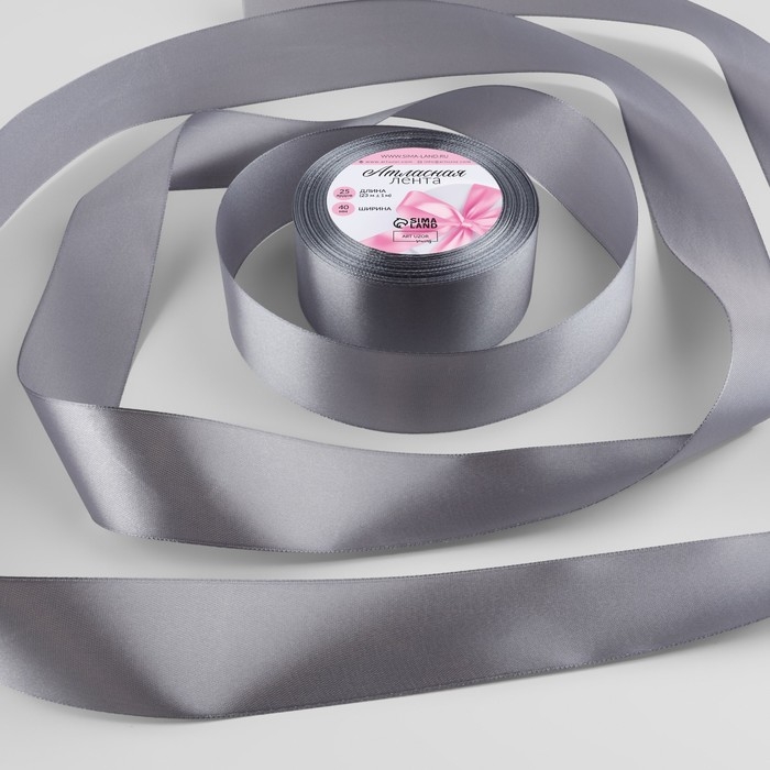 Лента атласная, 40 мм &times; 23 &plusmn; 1 м, цвет серый №60