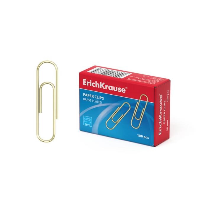 Скрепки канцелярские 28 мм, 100 штук, ErichKrause, омедненные, картонная упаковка Скрепки канцелярские 28 мм, 100 штук, ErichKrause, омедненные, картонная упаковка