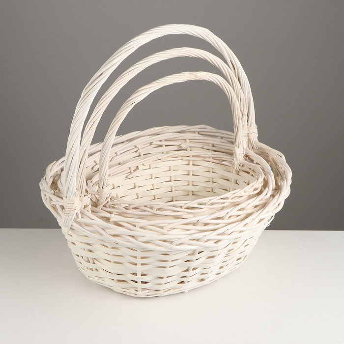 Набор корзин плетеных, 47х39х17/43, 40х32х15/38, 33х25х13/33 см, 3 шт, белый, ива Набор корзин плетеных, 47х39х17/43, 40х32х15/38, 33х25х13/33 см, 3 шт, белый, ива