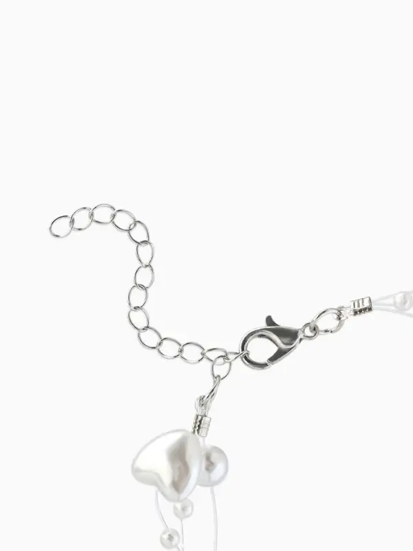 Браслет на леске &laquo;Жемчуг. Сердце&raquo;, L=16 см, бусины №4, 6, белый в серебре