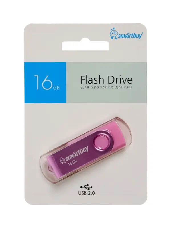 Флешка Smartbuy Twist, 16 Гб, USB 2.0, чтение до 25 Мб/с, запись до 15 Мб/с, розовая