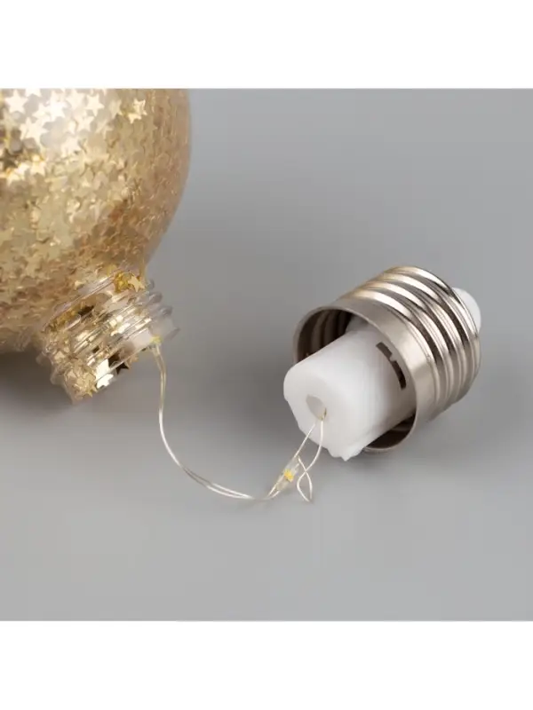 Набор ёлочных шаров &laquo;Звёздочки золотистые&raquo;, 3 шт., d=8 см, от батареек, свечение тёплое белое