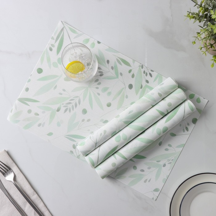 Салфетки сервировочные на стол Доляна «Акварель», 4 шт, 45×30 см, цвет зеленый Салфетки сервировочные на стол Доляна «Акварель», 4 шт, 45×30 см, цвет зеленый