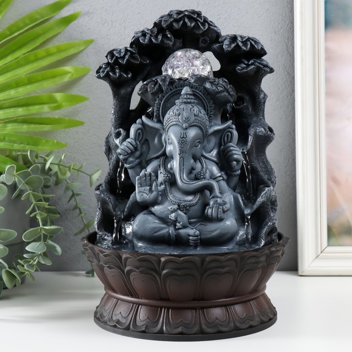 Фонтан настольный с подсветкой Фонтан настольный с подсветкой "Ганеша сидит под деревом" серый 20,5х20,5х30 см