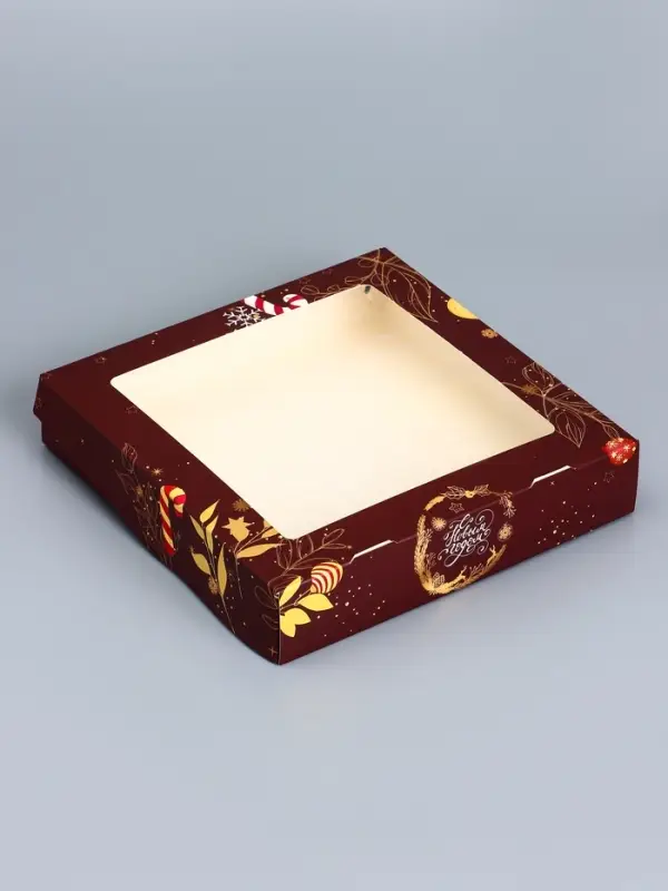 Коробка складная, подарочная новогодняя с окном Merry christmas 20×20×4 см Коробка складная, подарочная новогодняя с окном Merry christmas 20×20×4 см