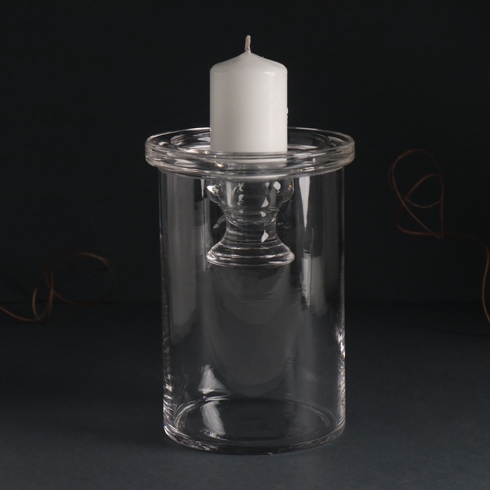 Подсвечник стекло на 1 свечу  Подсвечник стекло на 1 свечу "Цилиндр широкий" прозрачный d=2 см и d=8 см 11х11х16 см