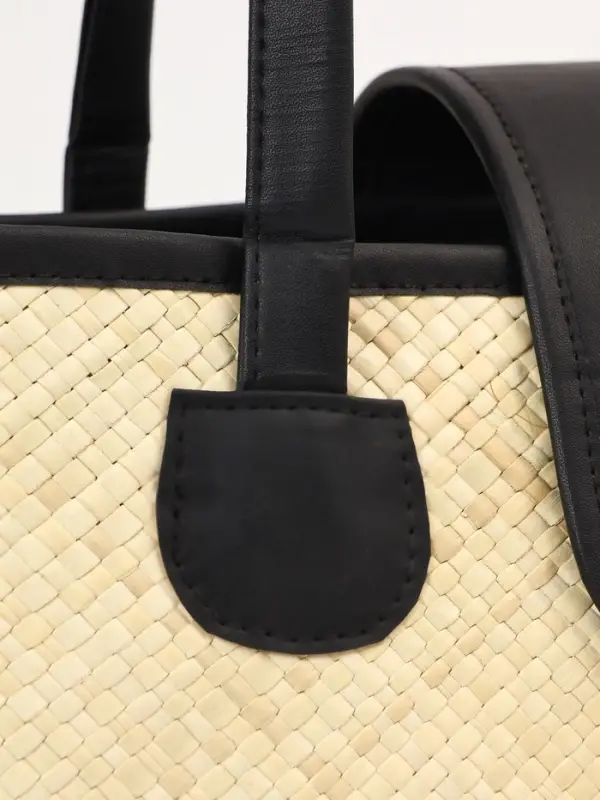 Сумка плетёная на застёжке из пандана, 41&times;16&times;50 см, бежево-чёрная