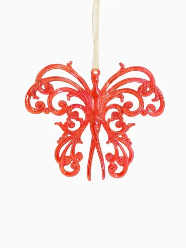 Ёлочная игрушка &laquo;Зимнее волшебство. Кружевная бабочка&raquo;, 10&times;12 см, красный перелив