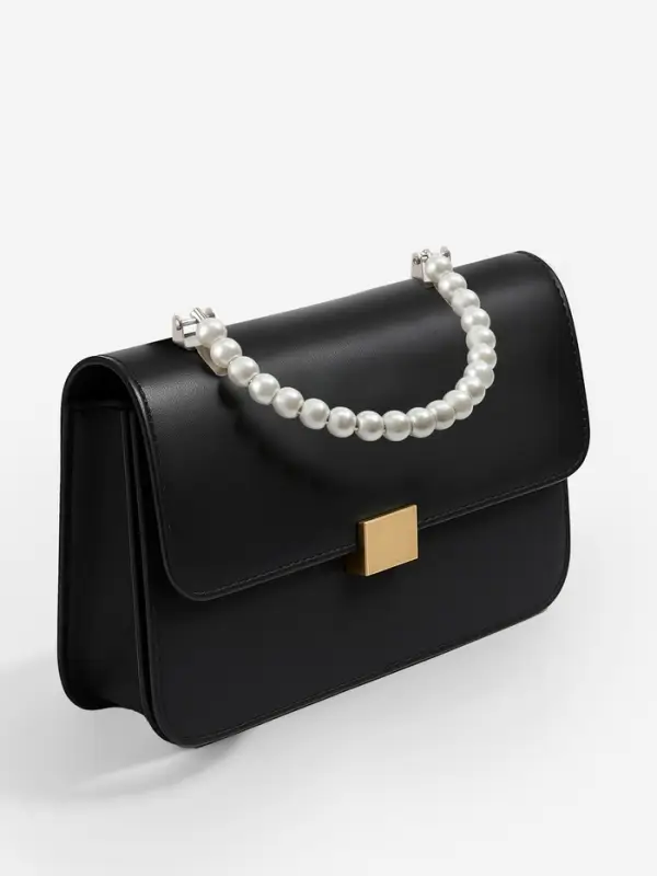 Ручка для сумки, металлическая, жемчужные бусы, на прокол, 12.5&times;9&times;1.2 см, цвет белый, серебряный