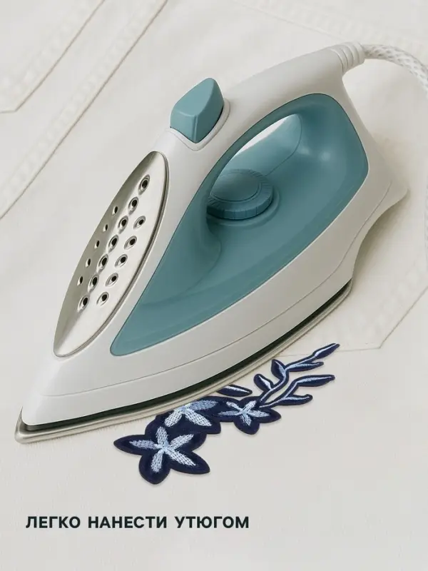 Термоаппликация &laquo;Цветы&raquo;, 20&times;9 см, серая, синяя