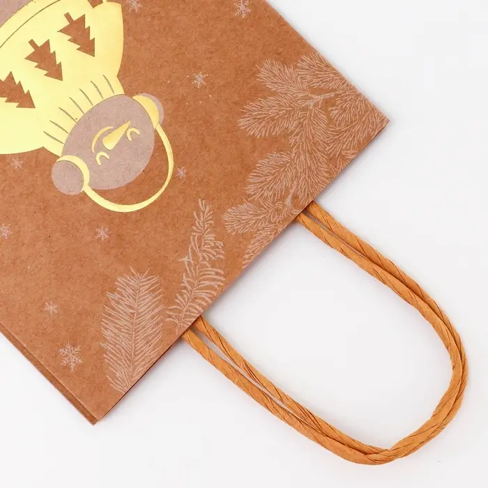 Пакет крафт с золотым тиснением, «Снеговик» круглая ручка, 15×21×8 см, 120 г Пакет крафт с золотым тиснением, «Снеговик» круглая ручка, 15×21×8 см, 120 г