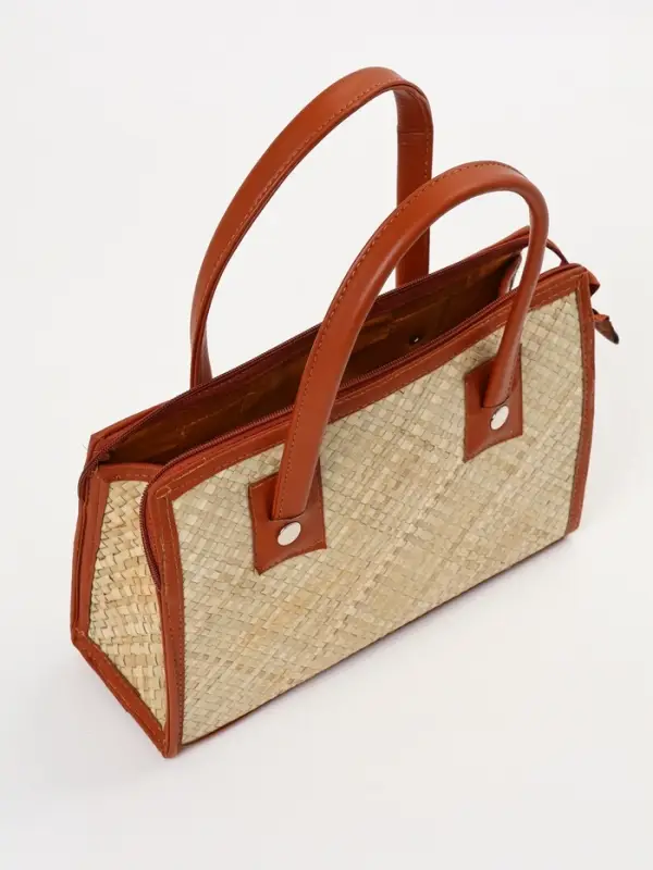 Сумка плетёная на молнии из пандана, 30&times;10&times;35 см, светло-коричневая