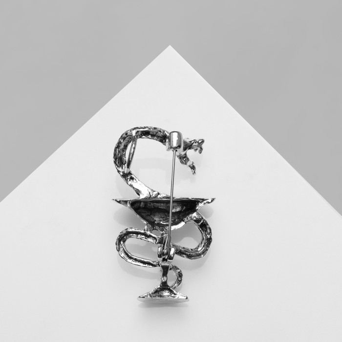 Брошь «Змея в геральдике» медицина, цвет чернёное серебро Брошь «Змея в геральдике» медицина, цвет чернёное серебро