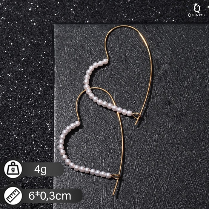 Серьги с жемчугом «Сердечки» незакрытые, цвет белый в золоте Серьги с жемчугом «Сердечки» незакрытые, цвет белый в золоте