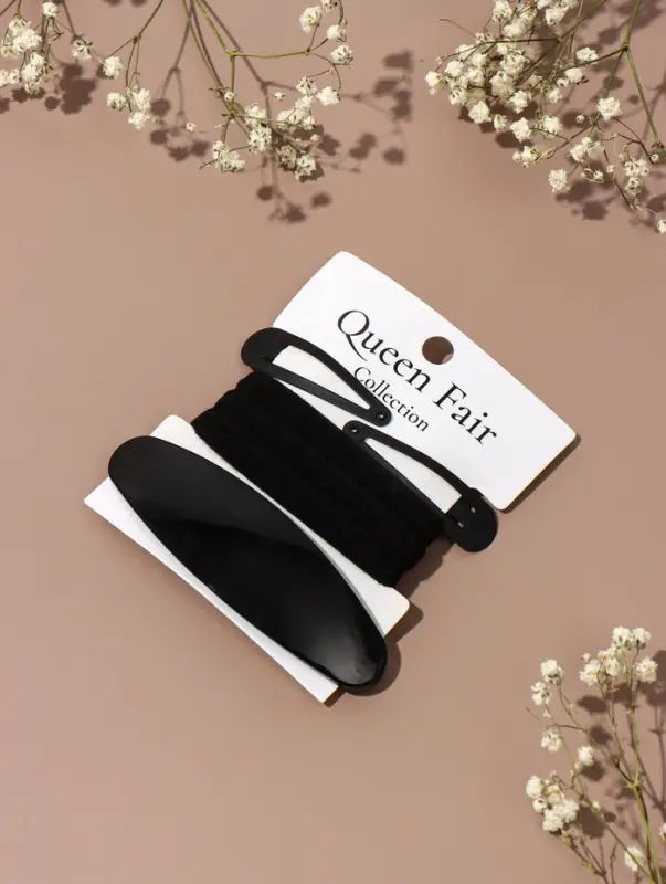 Набор для волос QF &laquo;Авиталь&raquo;, 3 резинки 6 см, заколка - автомат 9 см, 2 заколки 4.5 см, чёрный