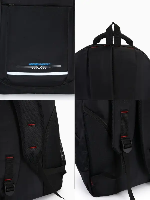 Рюкзак со светоотражающей полосой, 2 отдела на молнии, 4 кармана, размер 37&times;17&times;54 см, чёрный