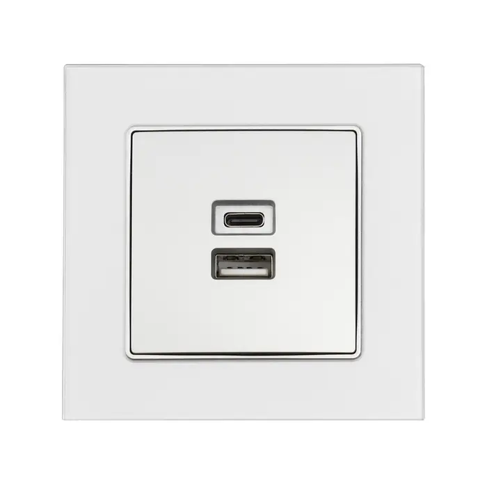 Розетка TOT Matte Glass, 5 В, 2.1 A, разъёмы USB-A + USB-C, стекло, скрытая, серебристая