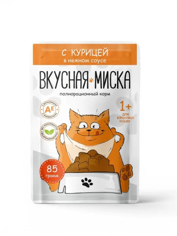 Влажный корм для кошек &laquo;Вкусная Миска&raquo;, курица, консервированный, 85 г