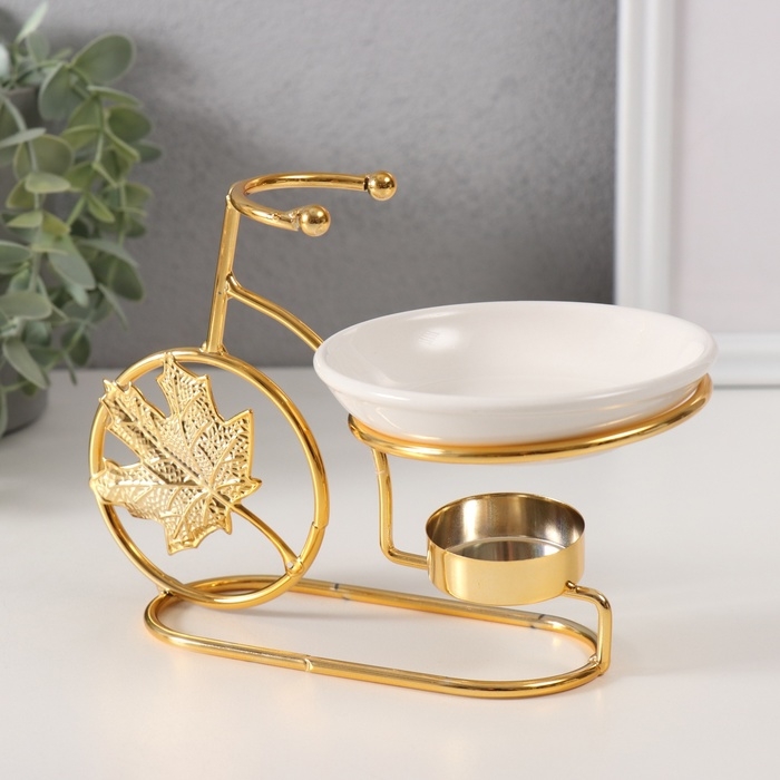 Аромалампа металл, керамика  Аромалампа металл, керамика "Золотой велосипед с листом" 10х17,5х12 см