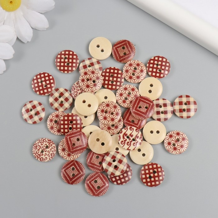 Пуговицы дерево для творчества 2 прокола Пуговицы дерево для творчества 2 прокола "Узоры" кофейный набор 40 шт 1,5х1,5х0,4 см