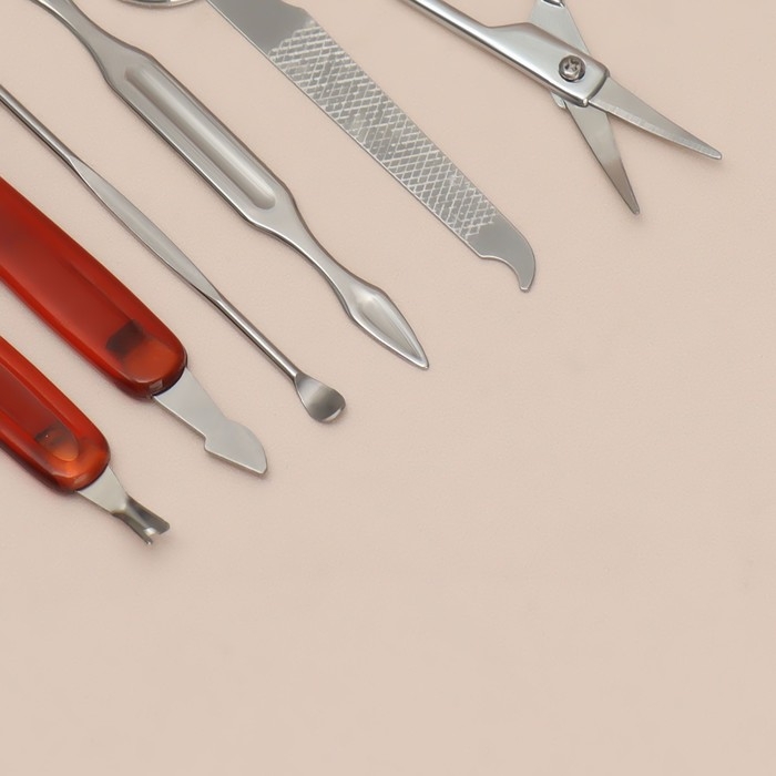 Набор маникюрный, 10 предметов, в футляре, цвет коричневый Набор маникюрный, 10 предметов, в футляре, цвет коричневый