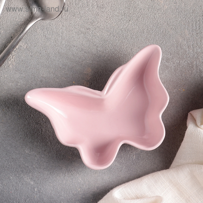 Блюдо керамическое «Бабочка», 11×7,5×3 см, цвет розовый Блюдо керамическое «Бабочка», 11×7,5×3 см, цвет розовый