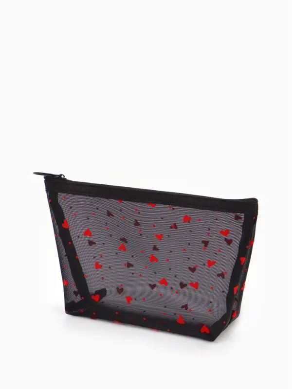 Косметичка дор Сердца, сетка 17*6,5*13,5, отд на молнии, черный Косметичка дор Сердца, сетка 17*6,5*13,5, отд на молнии, черный