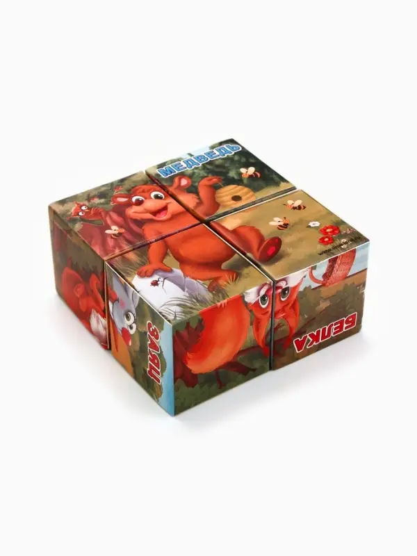 Кубики &laquo;Лесные животные&raquo;, по методике Монтессори, 4 шт., 3+