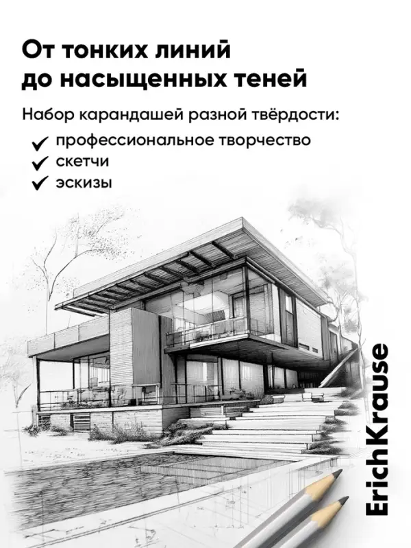 Набор карандашей чернографитных ErichKrause, 12 штук, разной твёрдости, шестигранные, деревянные, серебристый корпус