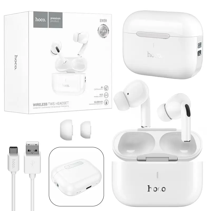 Гарнитура EW59 Bluetooth True Wireless Stereo Headset HOCO белая Гарнитура EW59 Bluetooth True Wireless Stereo Headset HOCO белая