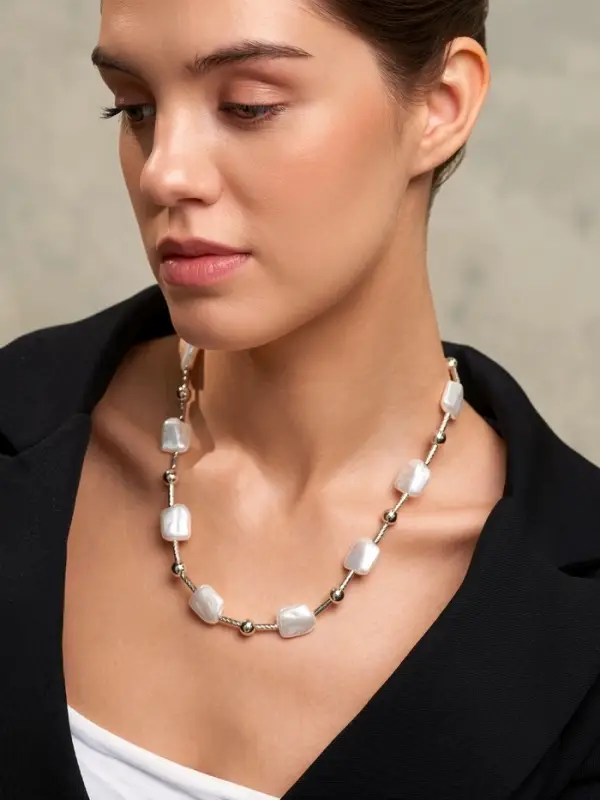 Бусы &laquo;Жемчуг. Майорика прямоугольник&raquo;, L=55 см, белые в серебре